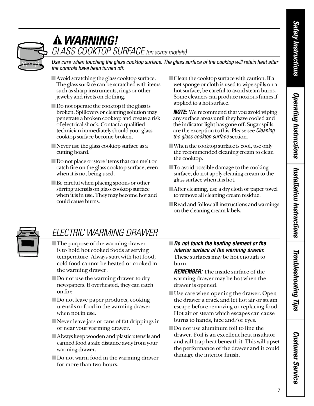 GE JCB910, JCB920 owner manual Troubleshooting Tips Customer Service, Operating Instructions Installation Instructions 