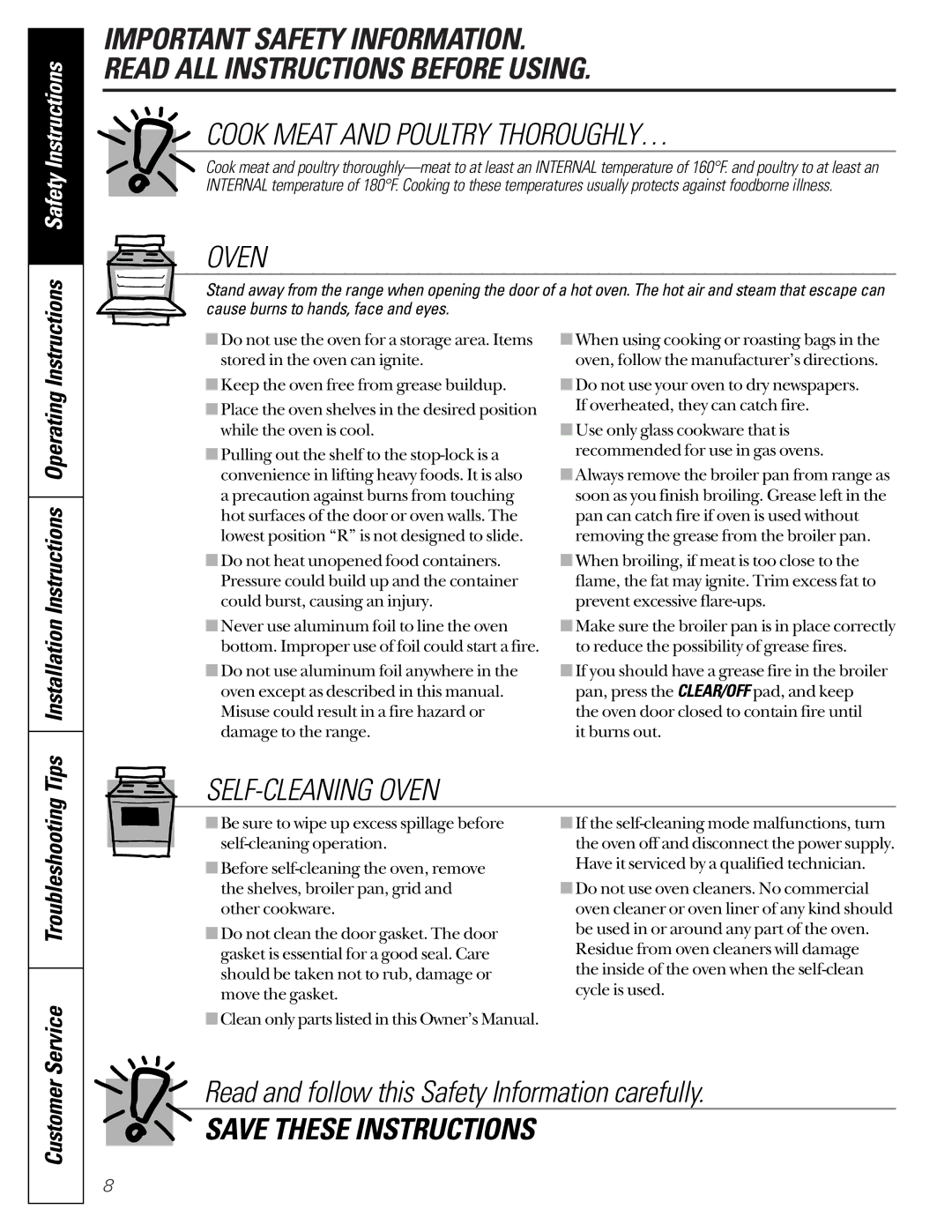 GE JCB920, JCB910 owner manual Service, Customer, Tips Installation Instructions Operating Instructions 