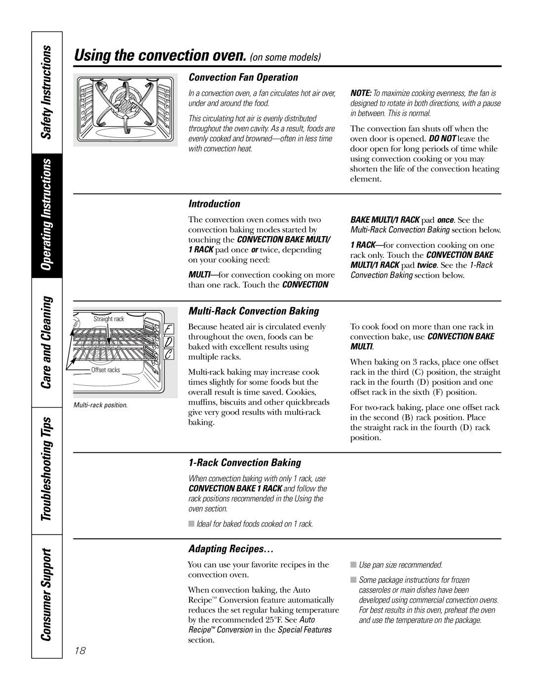 GE JCB968, JCB905 owner manual Using the convection oven. on some models, Tips Care and Cleaning 