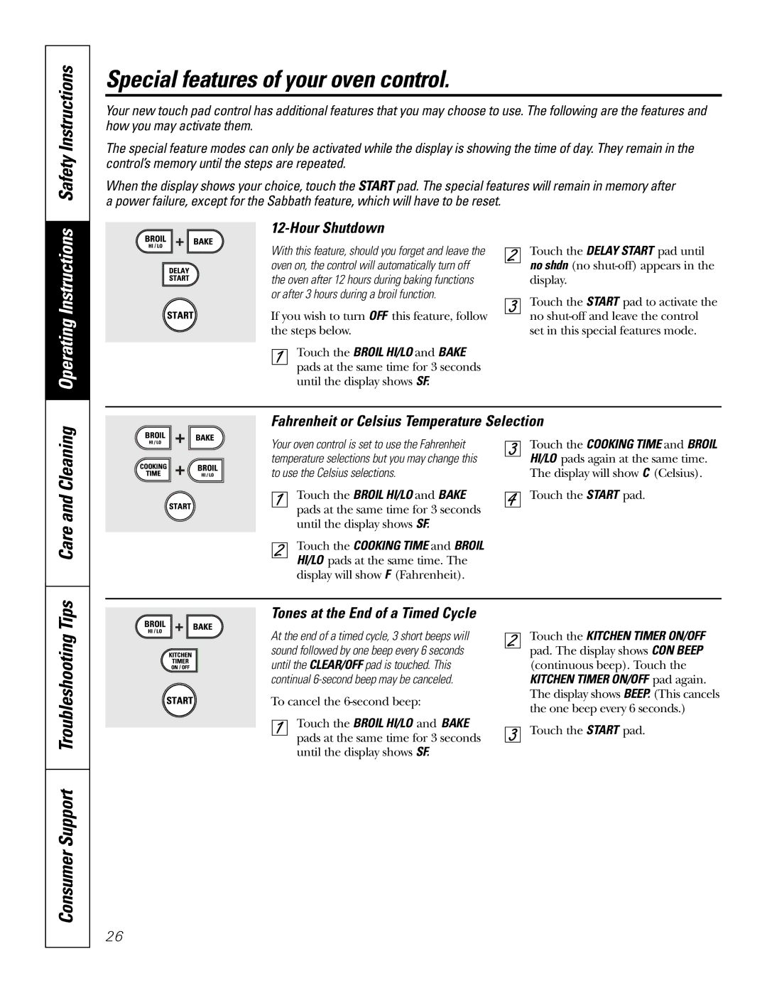 GE JCB968, JCB905 Special features of your oven control, Consumer Support Troubleshooting Tips, Care and Cleaning 