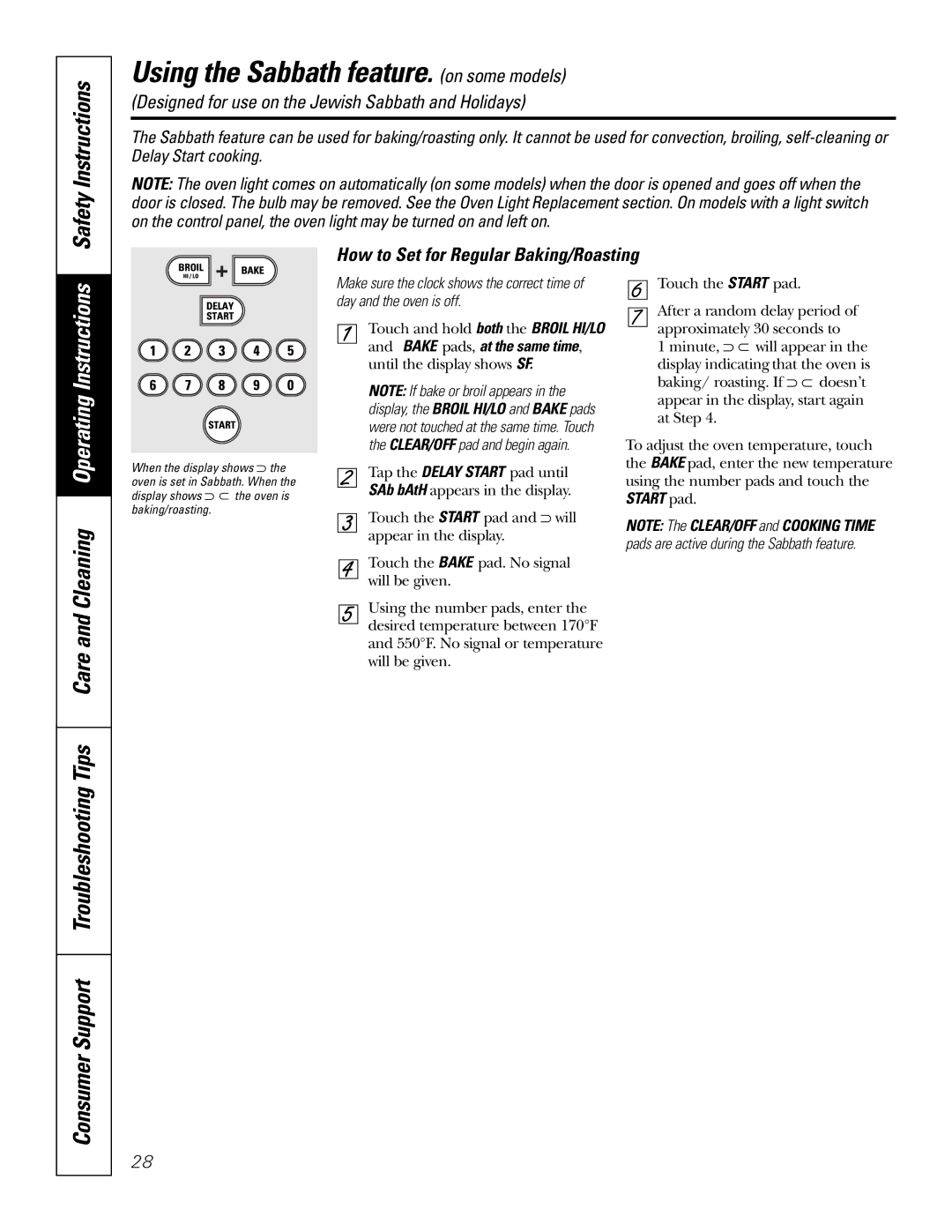 GE JCB968, JCB905 owner manual Using the Sabbath feature. on some models, How to Set for Regular Baking/Roasting 