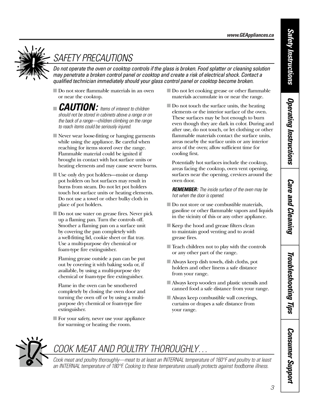 GE JCB905, JCB968 owner manual Support, Safety Instructions 