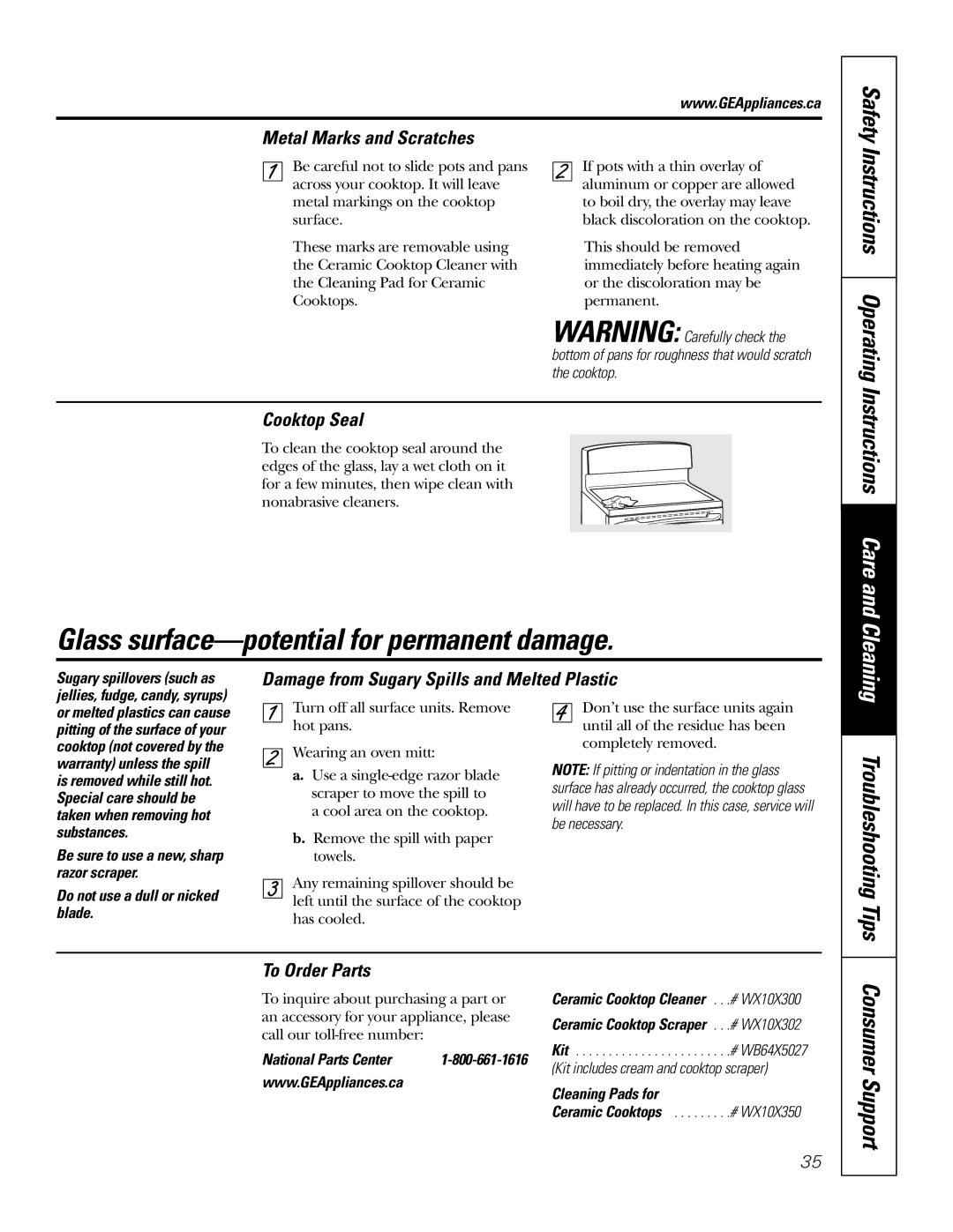 GE JCB905, JCB968 owner manual Glass surface-potential for permanent damage, Troubleshooting Tips 