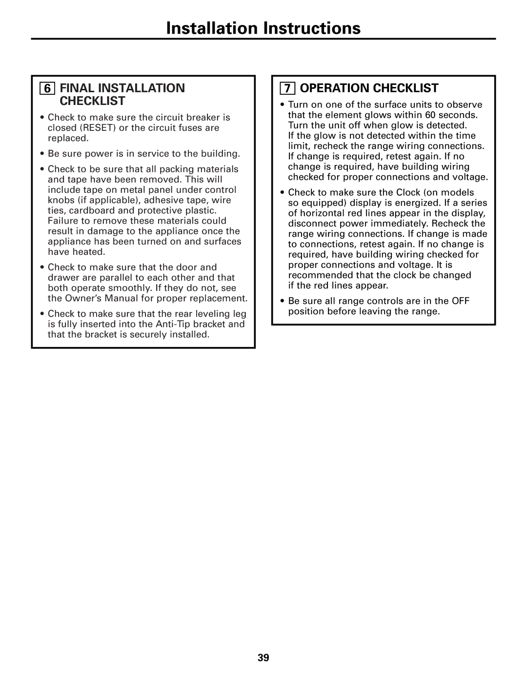 GE JCB905, JCB968 owner manual Operation Checklist 