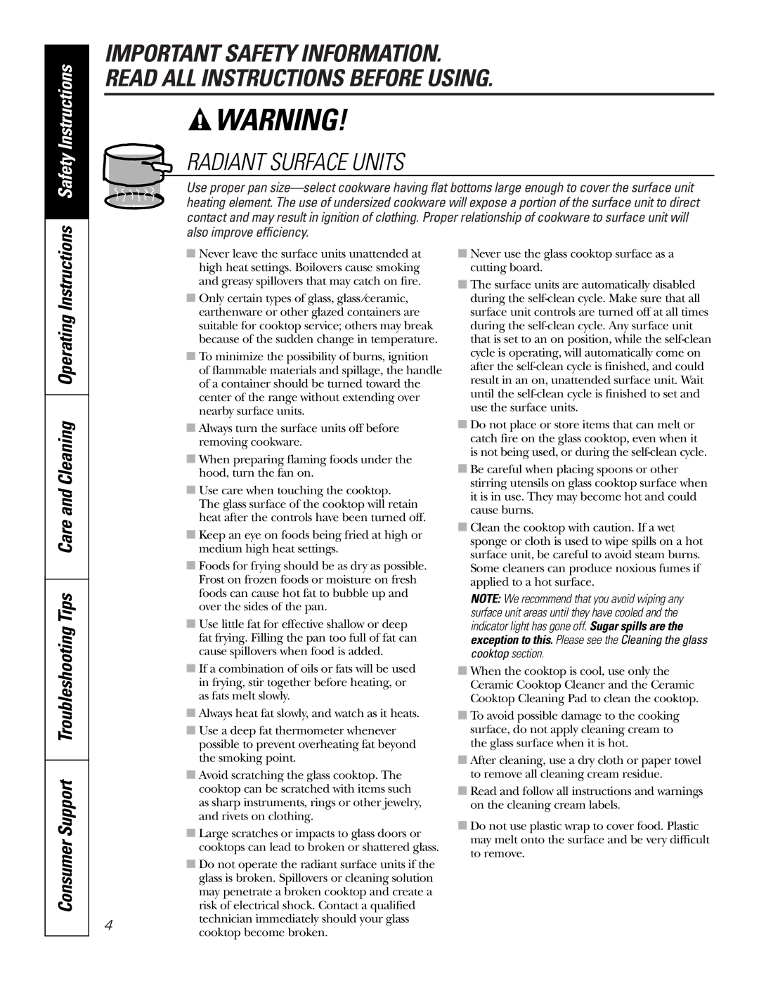 GE JCB968, JCB905 owner manual Radiant Surface Units 