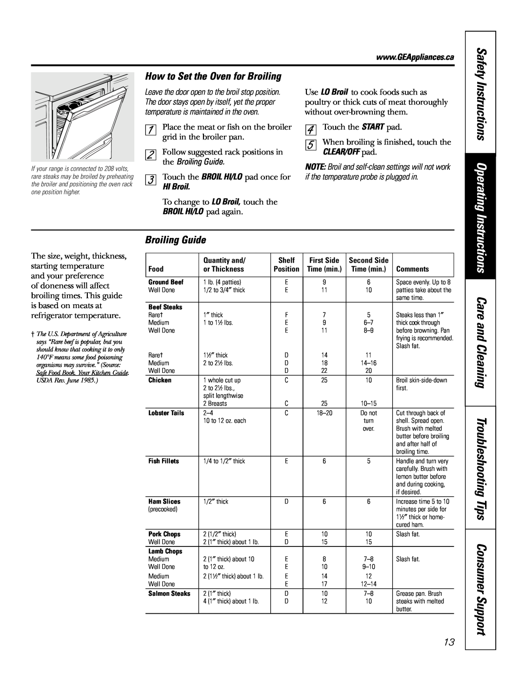 GE JCB905, JCB968 owner manual How to Set the Oven for Broiling, Broiling Guide, Instructions Operating 