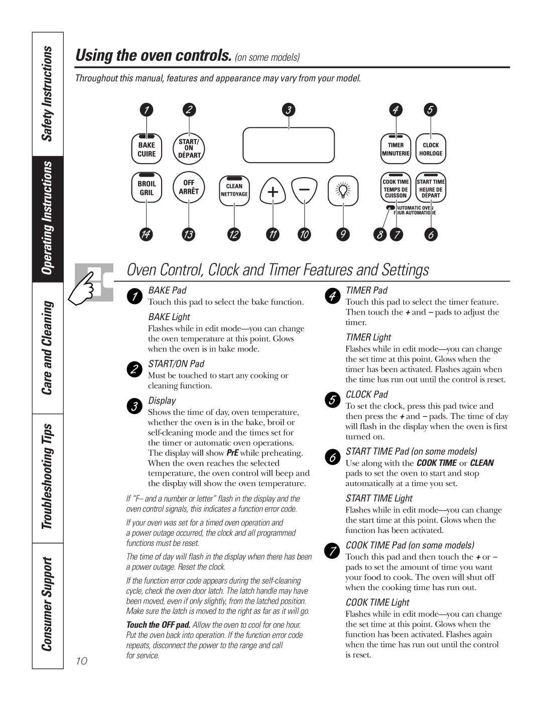 GE JCBP62, JCBP67 Using the oven controls. on some models, Operating Instructions Safety Instructions, Care and Cleaning 