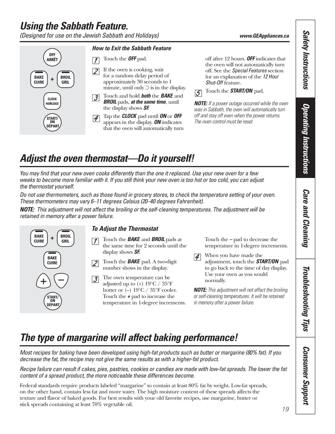 GE JCBP80, JCBP67, JCBP65 Adjust the oven thermostat-Do it yourself, Type of margarine will affect baking performance 