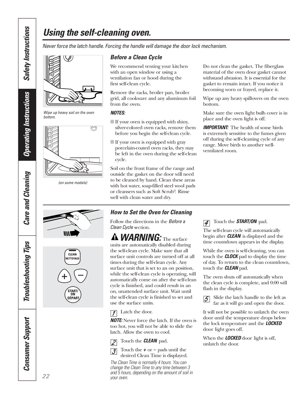 GE JCBP68, JCBP67, JCBP65 Using the self-cleaning oven, Consumer Support Troubleshooting Tips Care, Before a Clean Cycle 