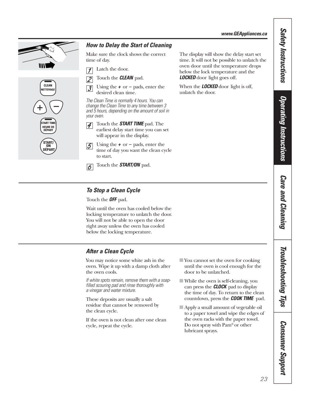 GE JCBP62, JCBP67, JCBP65 Troubleshooting Tips Consumer Support, How to Delay the Start of Cleaning, To Stop a Clean Cycle 