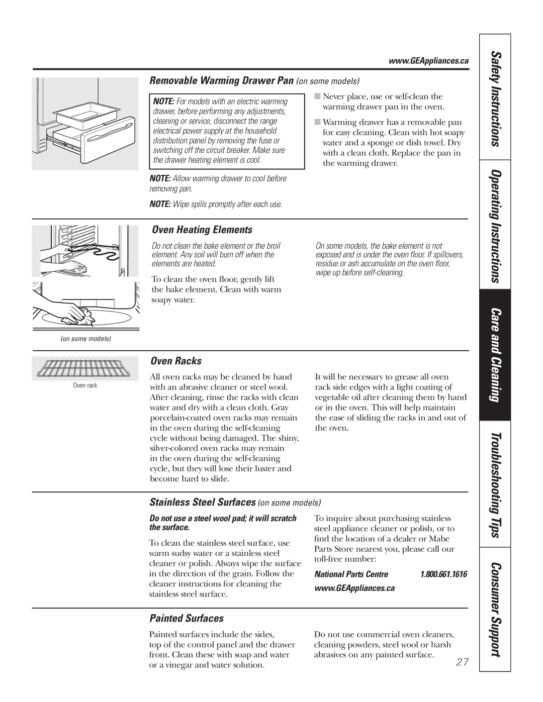 GE JCBP65, JCBP67, JCBP70, JCBP83, JCBP78, JCBP81, JCBP80 Instructions Operating, Instructions Care, Cleaning Troubleshooting 