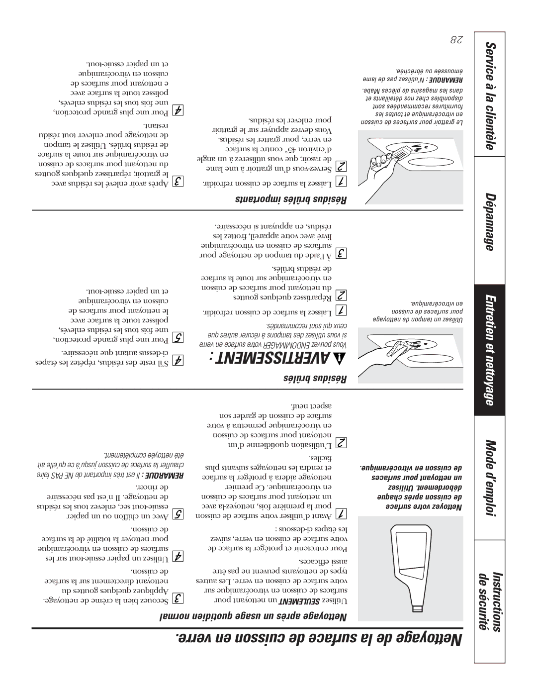 GE JCBP62, JCBP67 Verre en cuisson de surface la de Nettoyage, La clientèle, Brûlés Résidus, Importants brûlés Résidus 