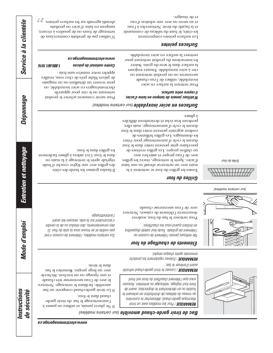 GE JCB710, JCBP67, JCBP65, JCBP70, JCBP83, JCBP78 Service à la clientèle Dépannage, Mode d’emploi Entretien et nettoyage 