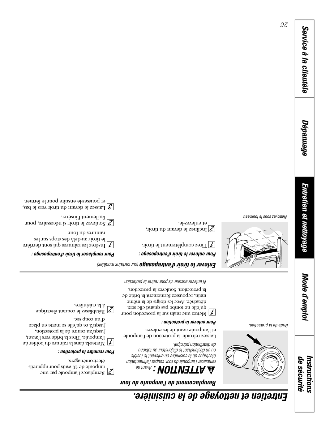 GE ECBP82 Entretien et nettoyage Mode d’emploi, Four du l’ampoule de Remplacement, ’entreposage tiroir le remplacer Pour 