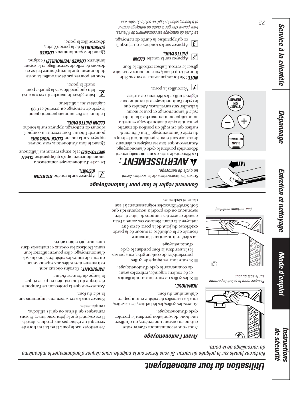 GE JCBP83 Autonettoyant four du Utilisation, Et nettoyage Mode d’emploi, ’autonettoyage pour four le régler Comment 