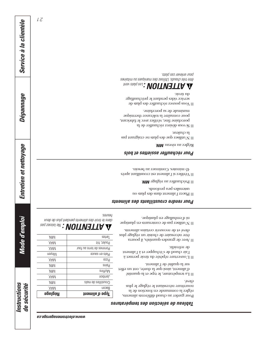 GE JCBP78, JCBP67, JCBP65, JCBP70 Service à la clientèle Dépannage Entretien et nettoyage, Bols et assiettes réchauffer Pour 