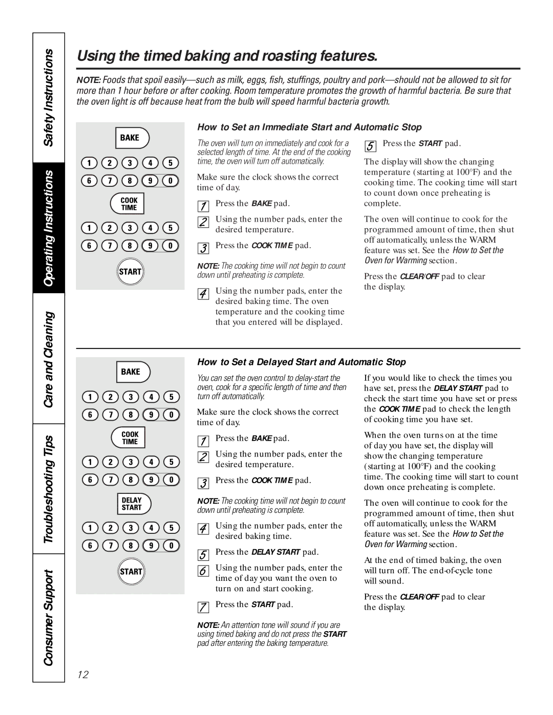 GE JCK 915, JCT 915 owner manual Using the timed baking and roasting features, Cleaning Operating Instructions 