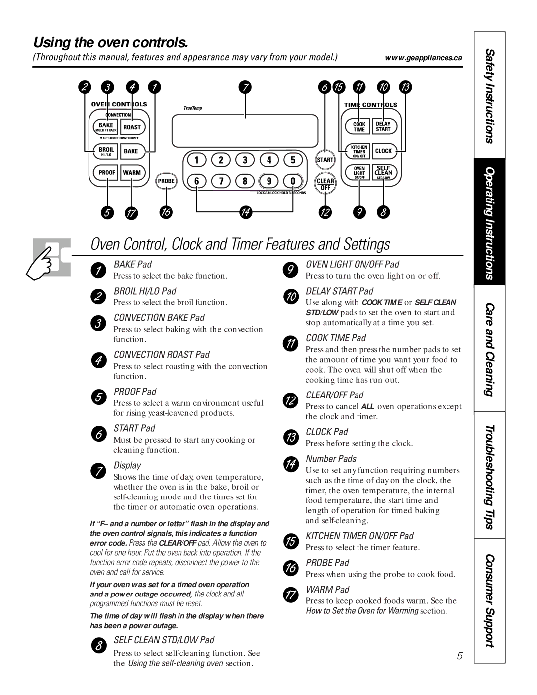 GE JCT 915, JCK 915 owner manual Using the oven controls, Care and Cleaning Troubleshooting Tips Consumer Support 