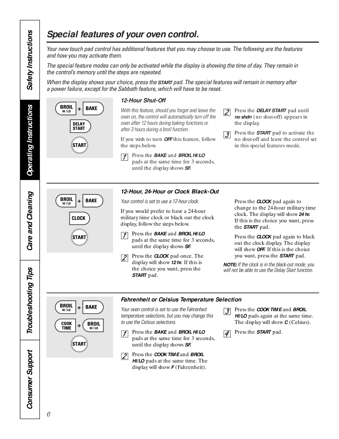 GE JCK 915, JCT 915 Special features of your oven control, Safety Instructions, Tips Care and Cleaning, Hour Shut-Off 