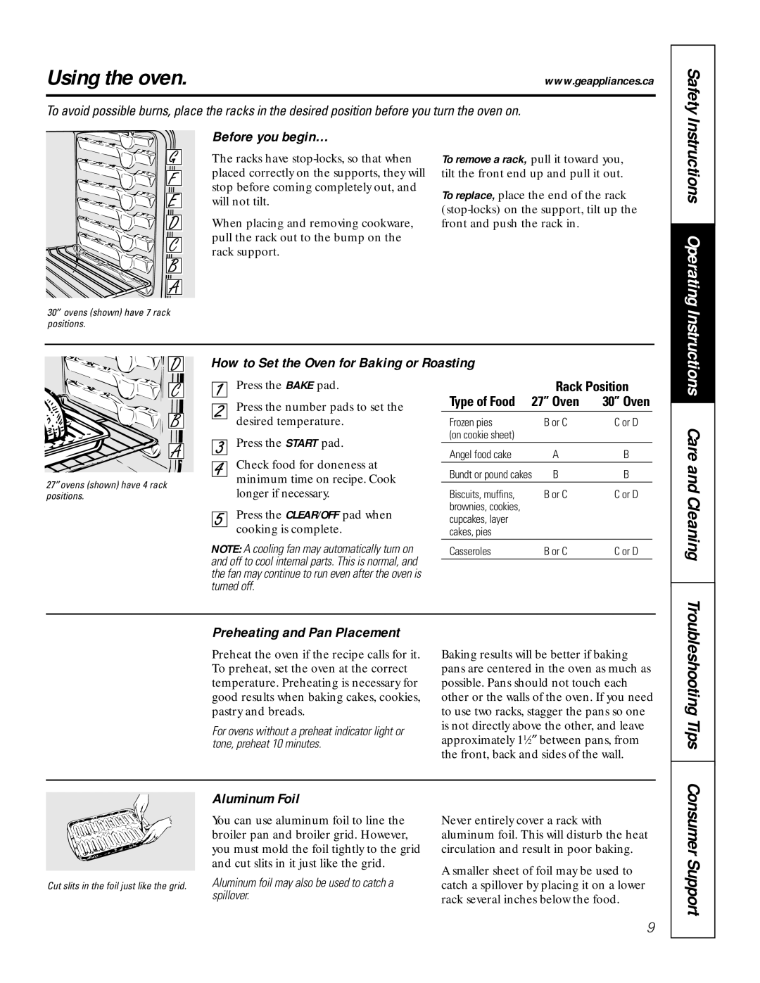 GE JCT 915, JCK 915 owner manual Using the oven, Care and Cleaning 