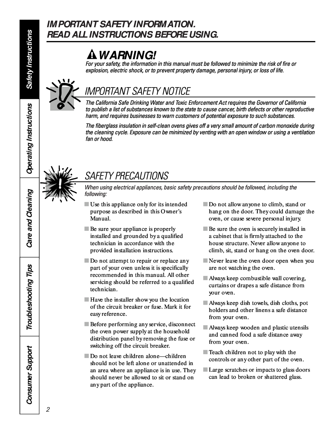 GE JCK 915 Important Safety Information Read All Instructions Before Using, Important Safety Notice, Safety Precautions 