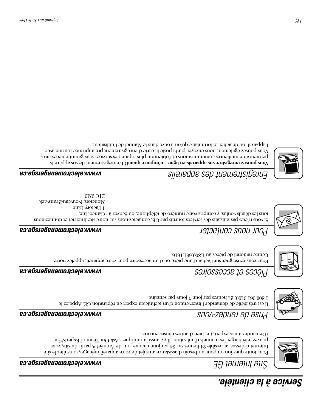 GE JCP340, JCP350 owner manual Clientèle la à Service, Appareils des Enregistrement 