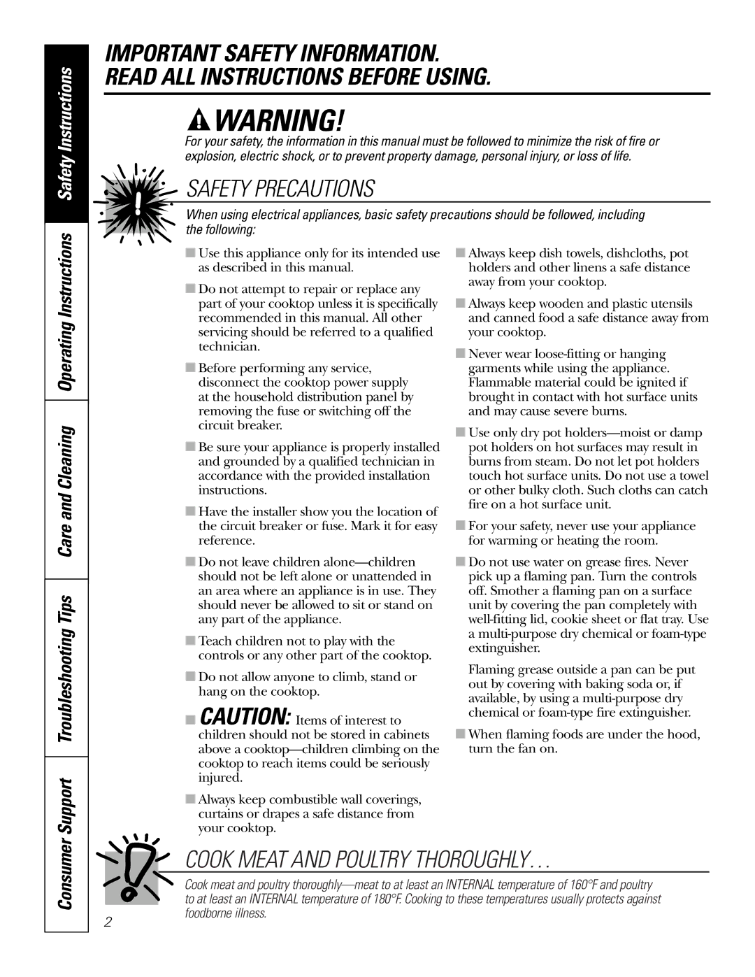 GE JCP350, JCP340 owner manual Safety Precautions, Consumer 