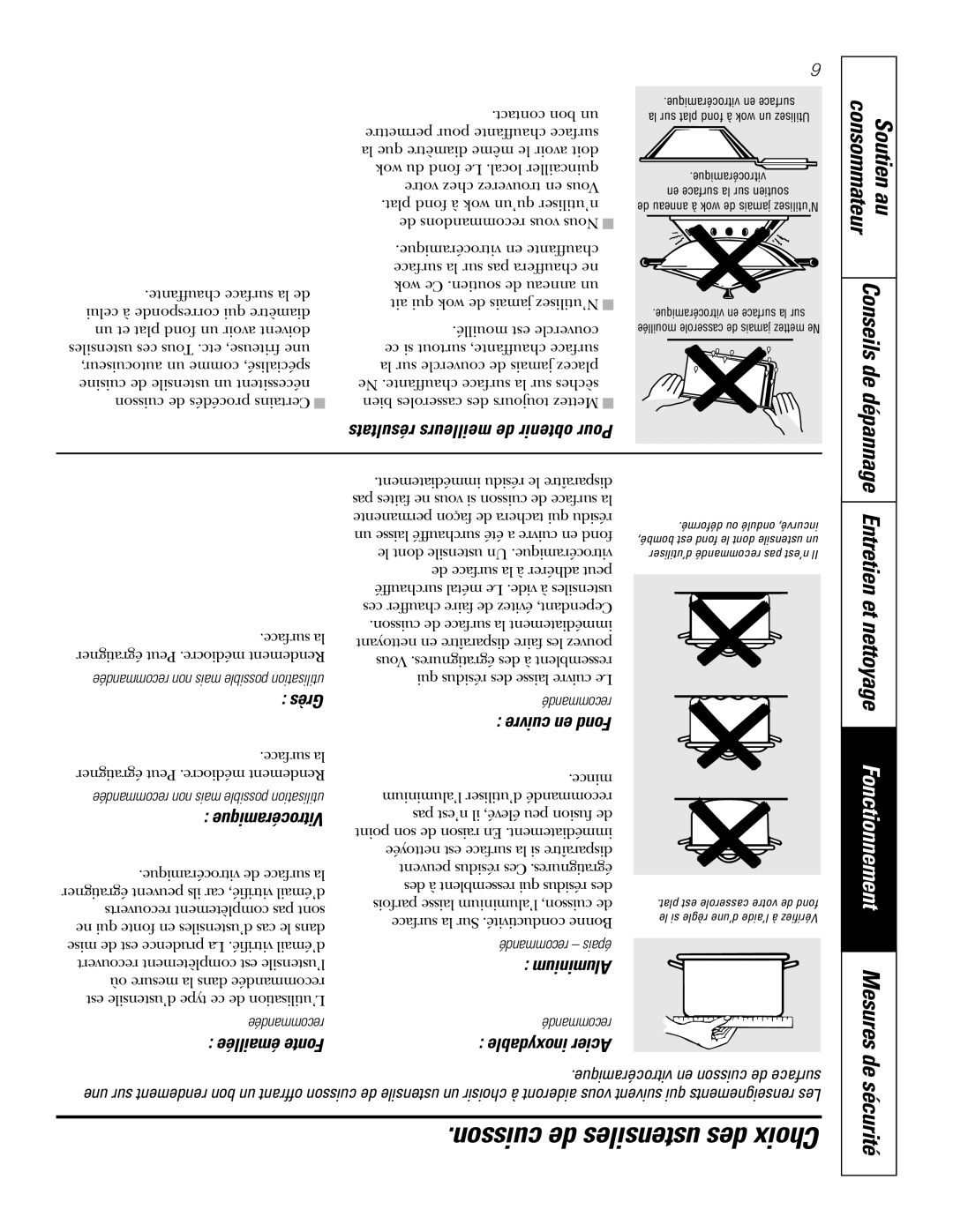 GE JCP340, JCP350 owner manual Sécurité, Soutien au consommateur, Résultats meilleurs de obtenir Pour, Conseils dedépannage 