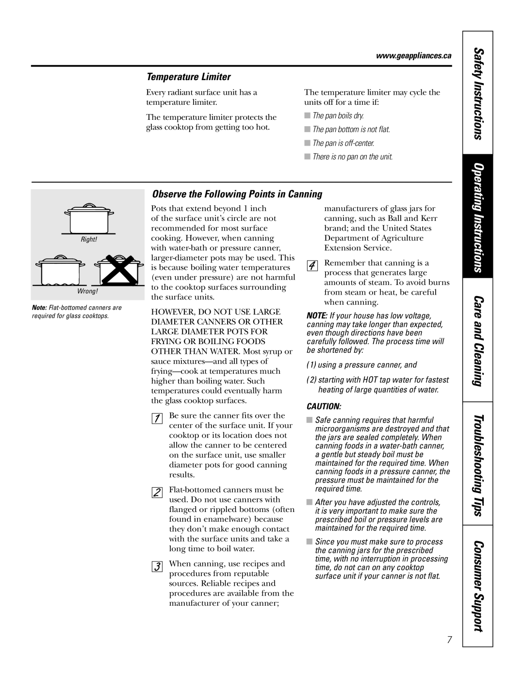 GE JCP340, JCP350 owner manual Temperature Limiter, Observe the Following Points in Canning, Using a pressure canner 