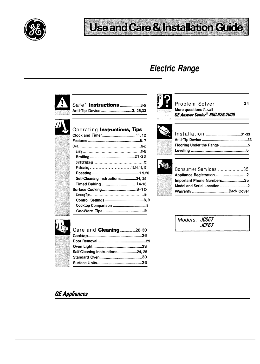 GE JCP67 manual Electric Range 