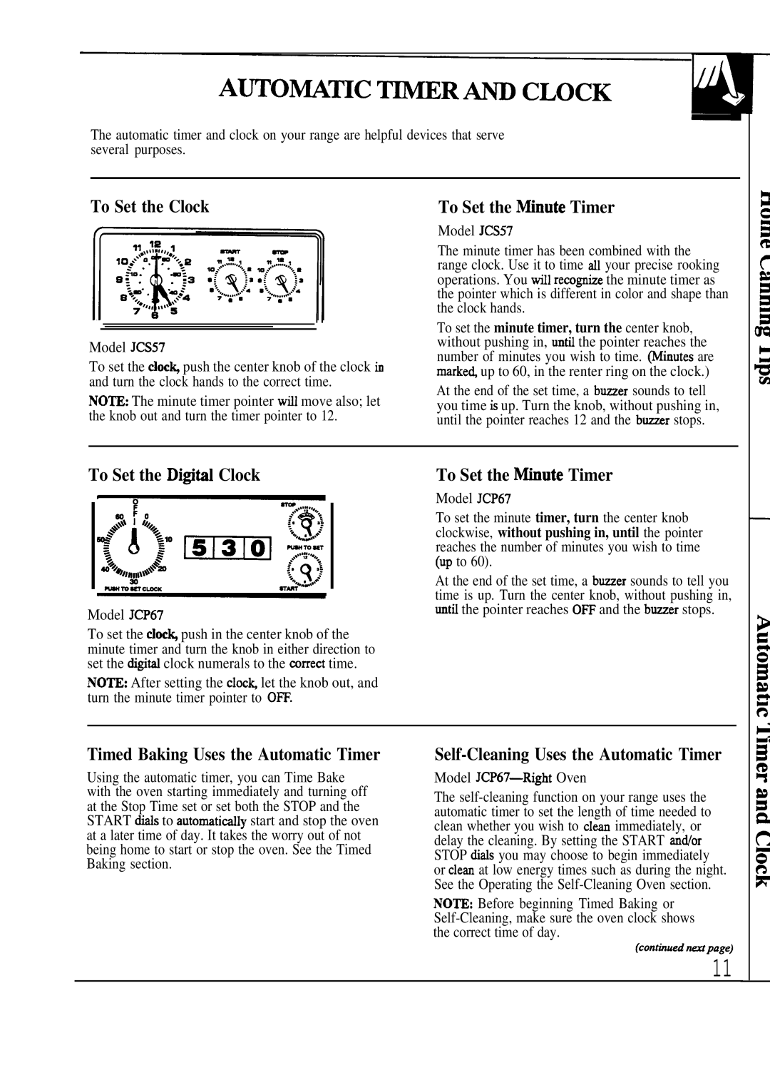 GE JCP67 manual To Set the Clock, To Set the Mnute Timer, To Set the Digi@l Clock, To Set the mute Timer 