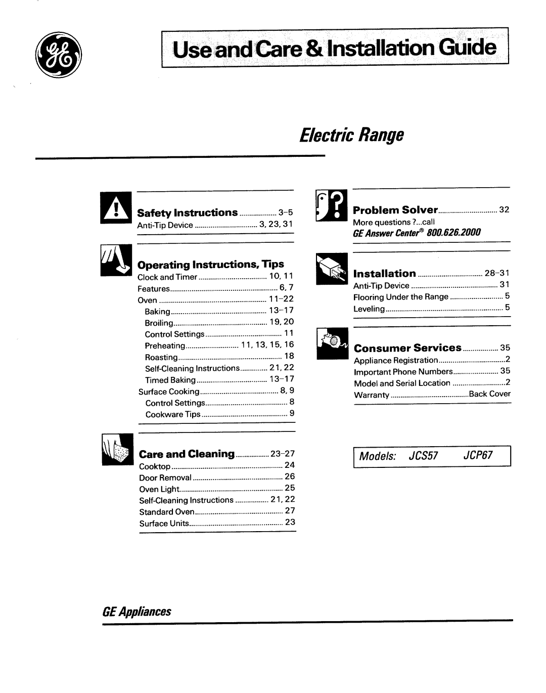 GE JCS57 manual ~Use&nd&re & ln~llation Guid6 