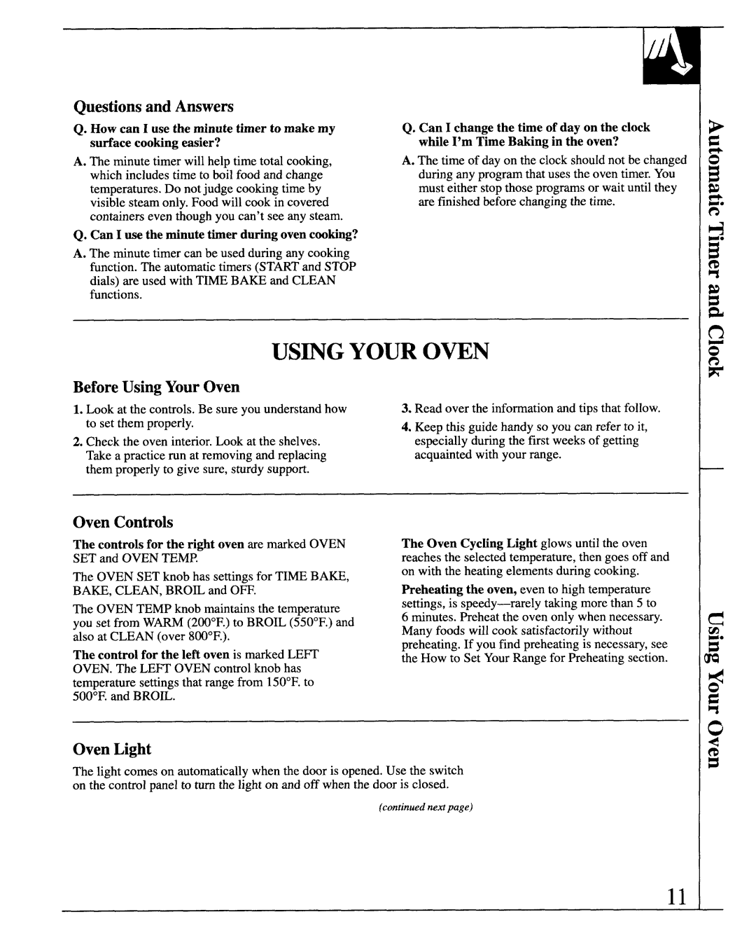 GE JCS57 manual USmG Your OWN, Questions and Answers, Before Using YourOven, Oven Controls, Oven Light 