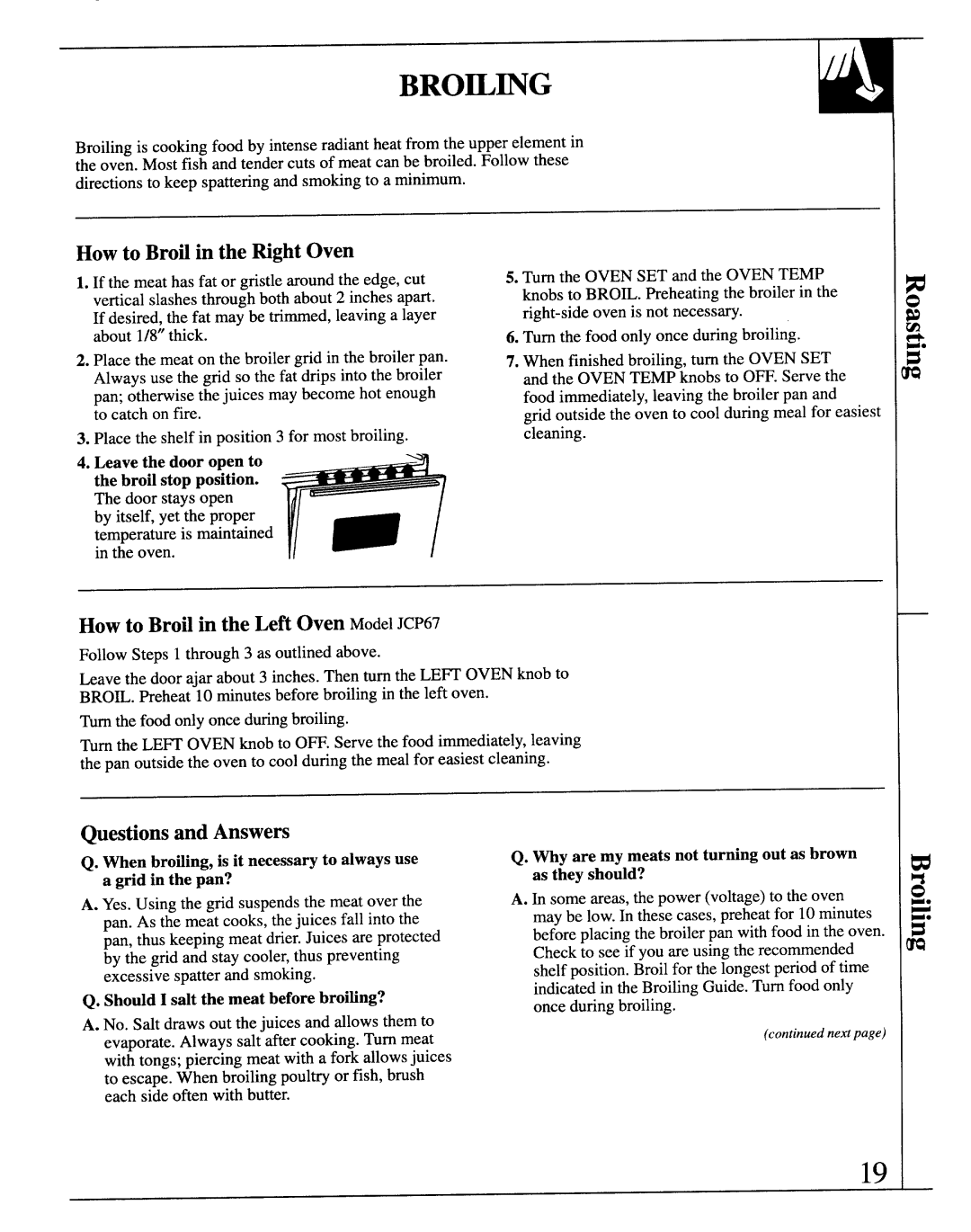 GE JCS57 manual BROm~G, How to Brofiin the Wght Oven, How to Brofi in the Left Oven Model JCP67 