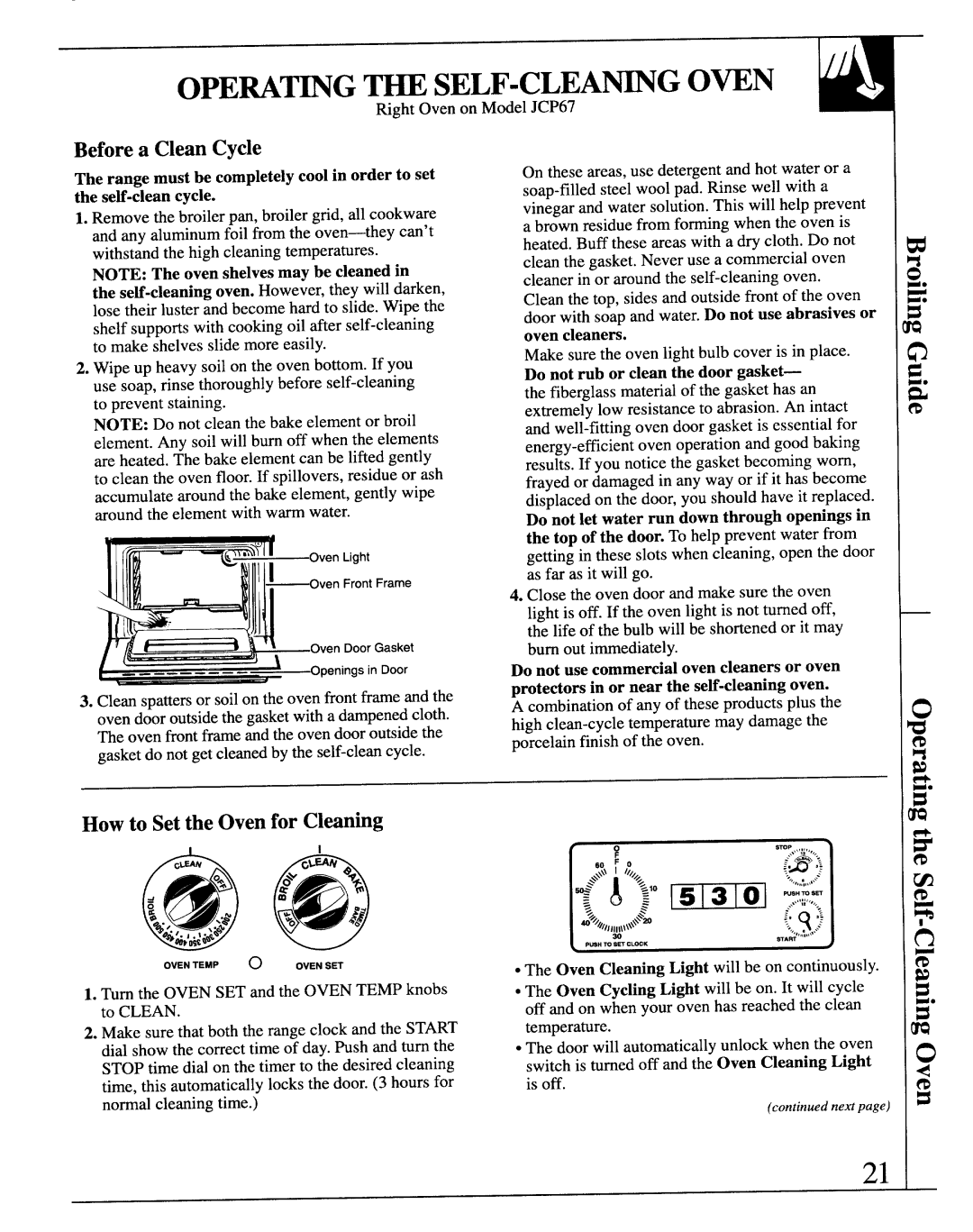 GE JCS57 manual Opem~G ~ Self-Clea~G Own, Before a Clean Cycle, How to Set the Oven for Cleanhg 