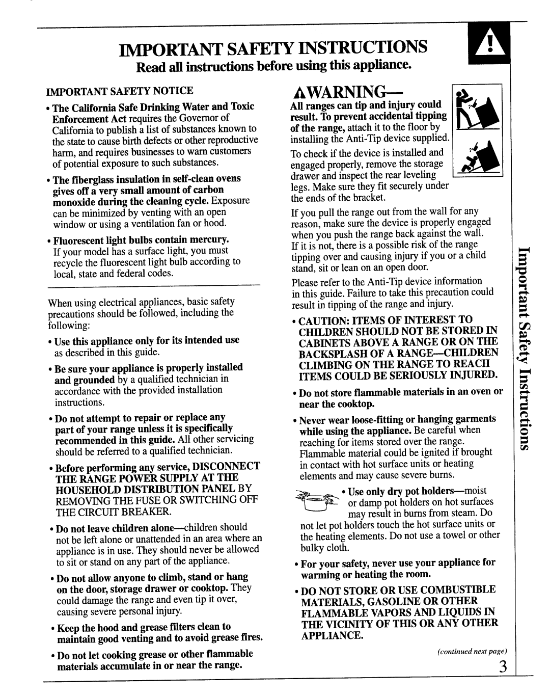 GE JCS57 manual Awa~In, Hortant Safety Notice 