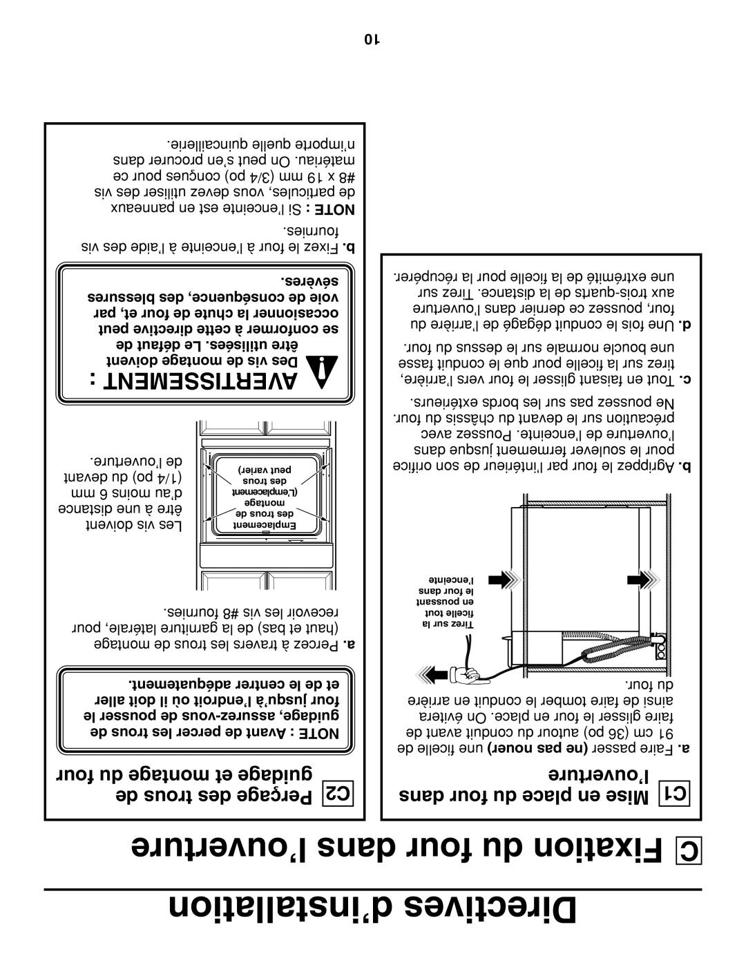 GE JCKS10, JCTP30, JCKP70, JCKP30, JCTP70, PCK920, PCK916, PCT916, PCT920 ’ouverture dans four du Fixation, Avertissement 