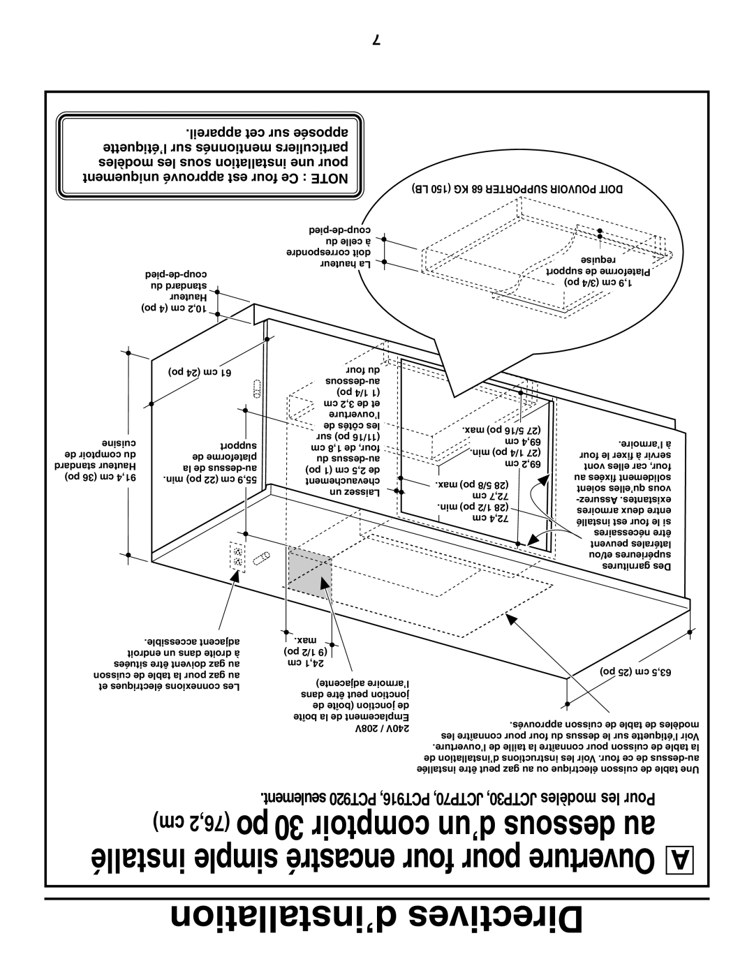 GE JCTP70, JCTP30, JCKS10, JCKP70, JCKP30, PCK920, PCK916, PCT916, PCT920 installation instructions Po 30 comptoir d’un dessous au 