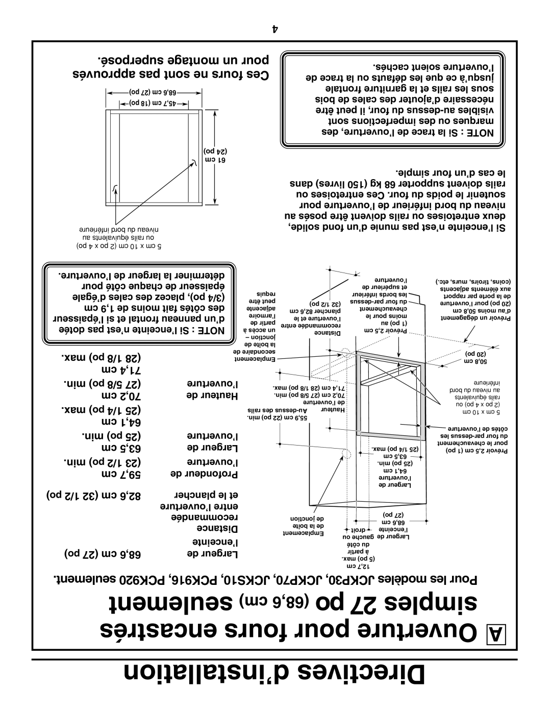 GE PCT916, JCTP30, JCKS10, JCKP70, JCKP30, JCTP70, PCK920, PCK916, PCT920 Encastrés fours pour Ouverture, Max po 1/8 28 cm 71,4 