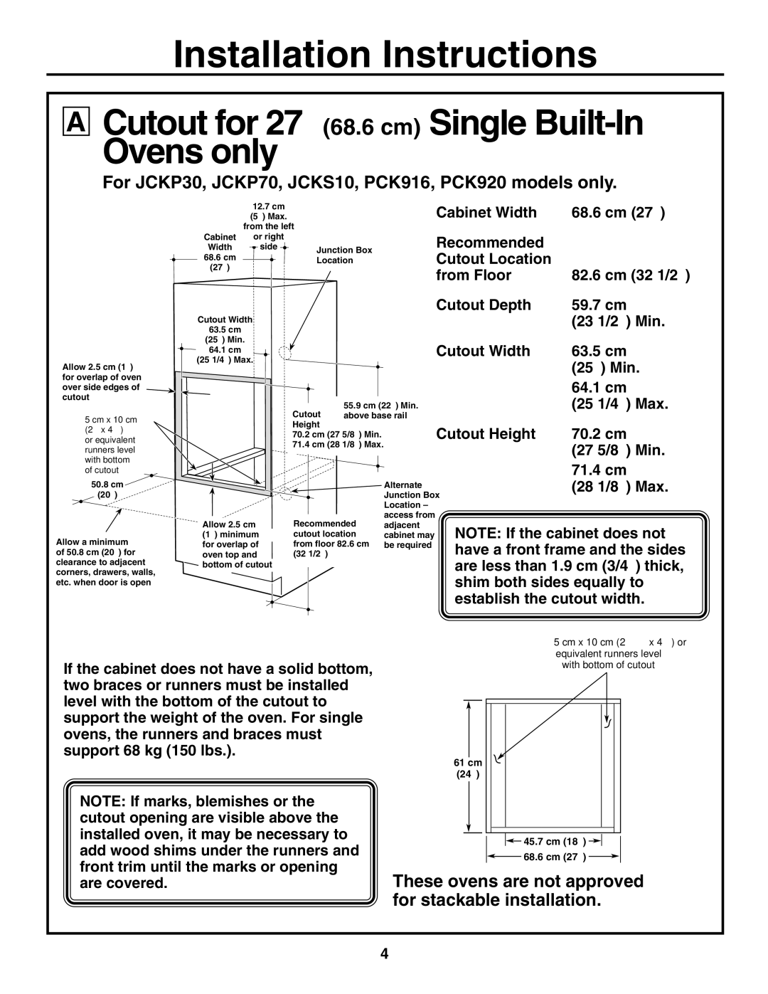 GE JCTP70 Cutout for 27″ 68.6 cm Single Built-In Ovens only, For JCKP30, JCKP70, JCKS10, PCK916, PCK920 models only 