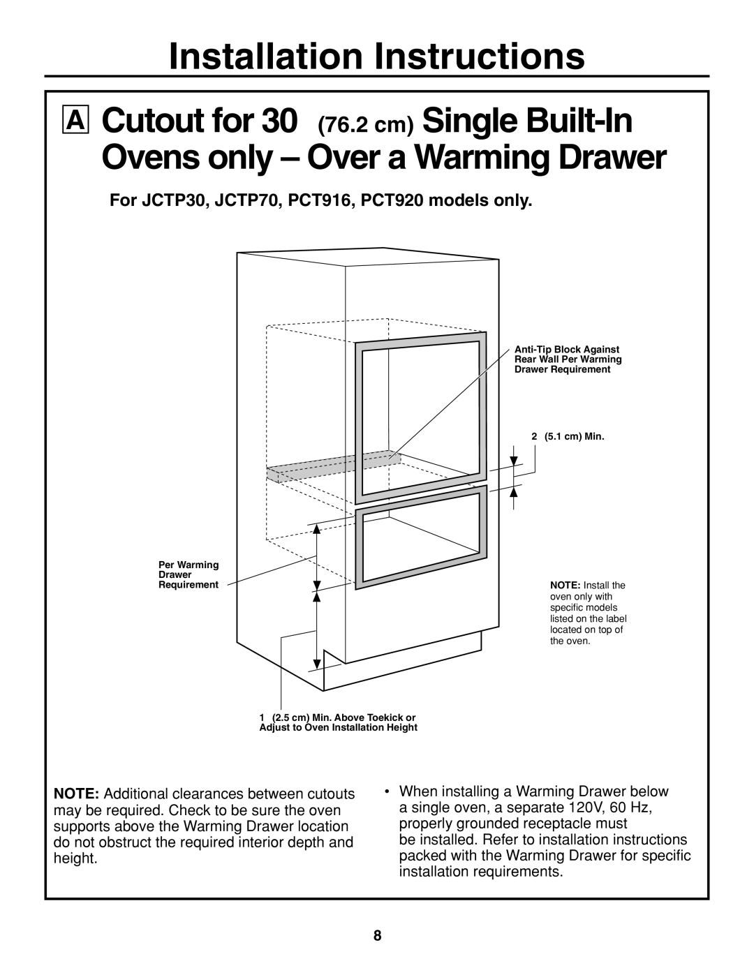 GE JCKS10, JCKP70, JCKP30, PCK920, PCK916 installation instructions For JCTP30, JCTP70, PCT916, PCT920 models only 