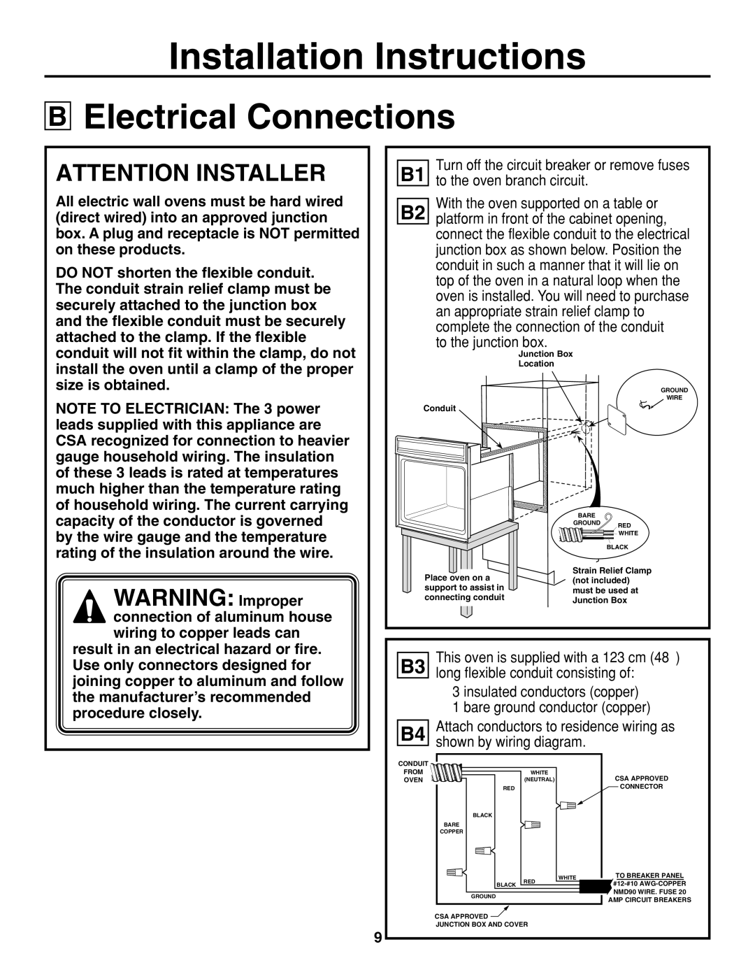 GE JCTP30, JCKS10, JCKP70, JCKP30, JCTP70 Electrical Connections, Connection of aluminum house wiring to copper leads can 