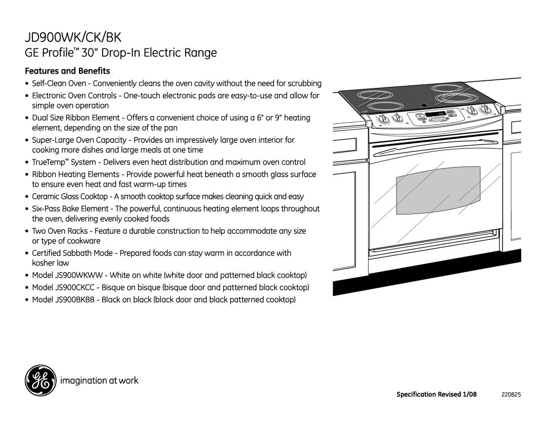 GE JD900BKBB installation instructions JD900WK/CK/BK, GE Profile 30 Drop-In Electric Range, Features and Benefits 