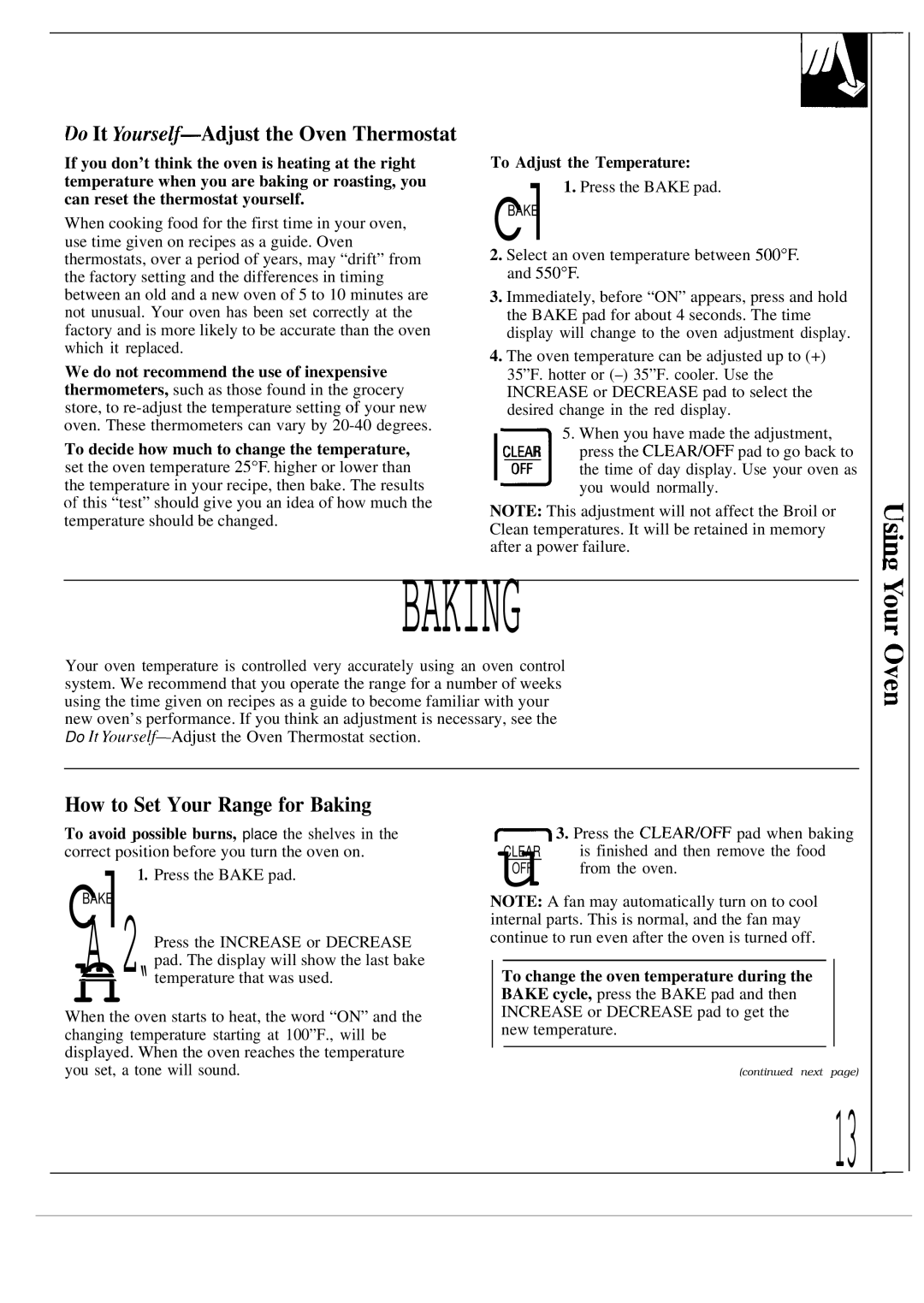 GE JDP39WR, JDP36GP How to Set Your Range for Baking, Do It YozwseZ$-Adjust the Oven Thermostat, To Adjust the Temperature 