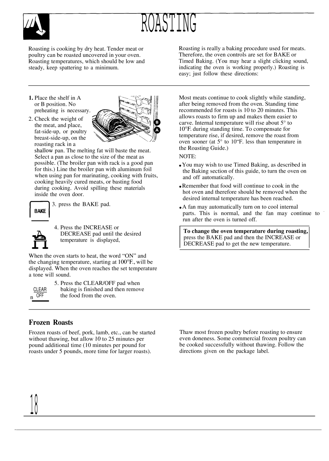 GE JDP36GP, JDP39WR, JDP37GP operating instructions Roasting, Frozen Roasts 