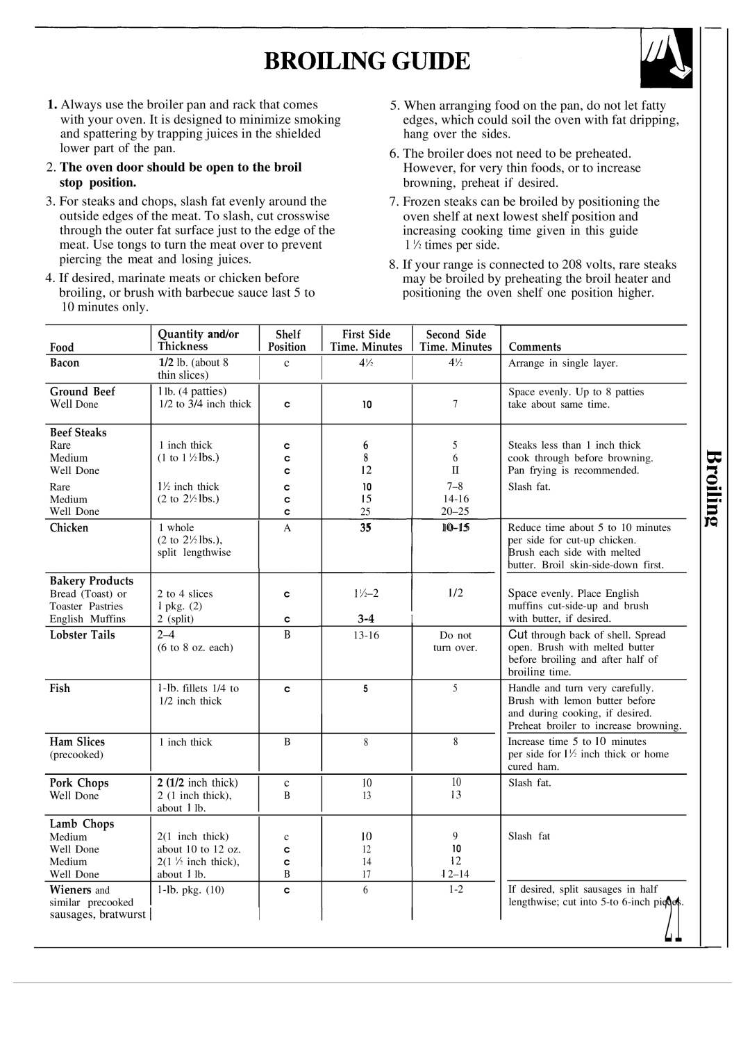 GE JDP36GP, JDP39WR, JDP37GP operating instructions Oven door should be open to the broil stop position, Beef Steaks 