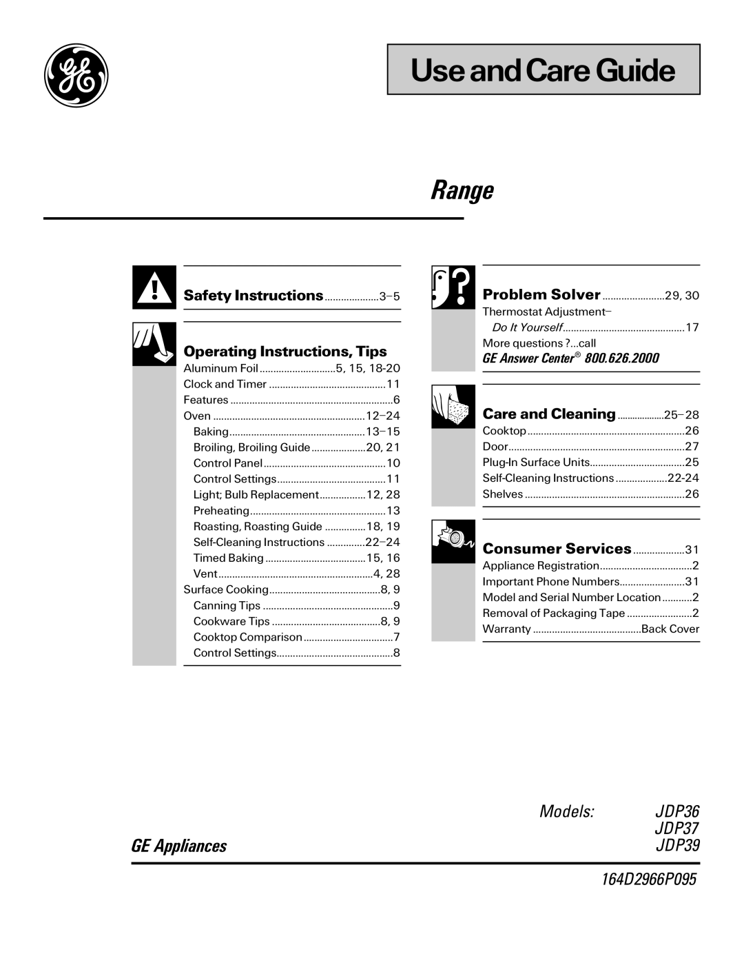 GE JDP36, JDP37 manual UseandCare Guide 