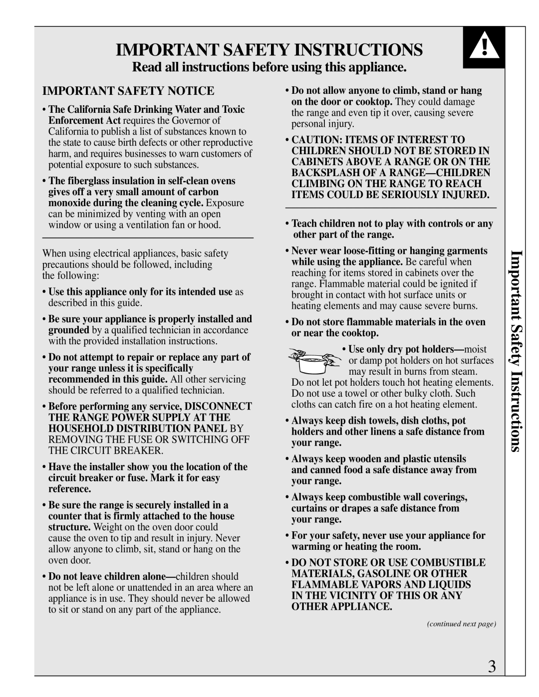 GE JDP36, JDP37 manual Important Safety Instructions 