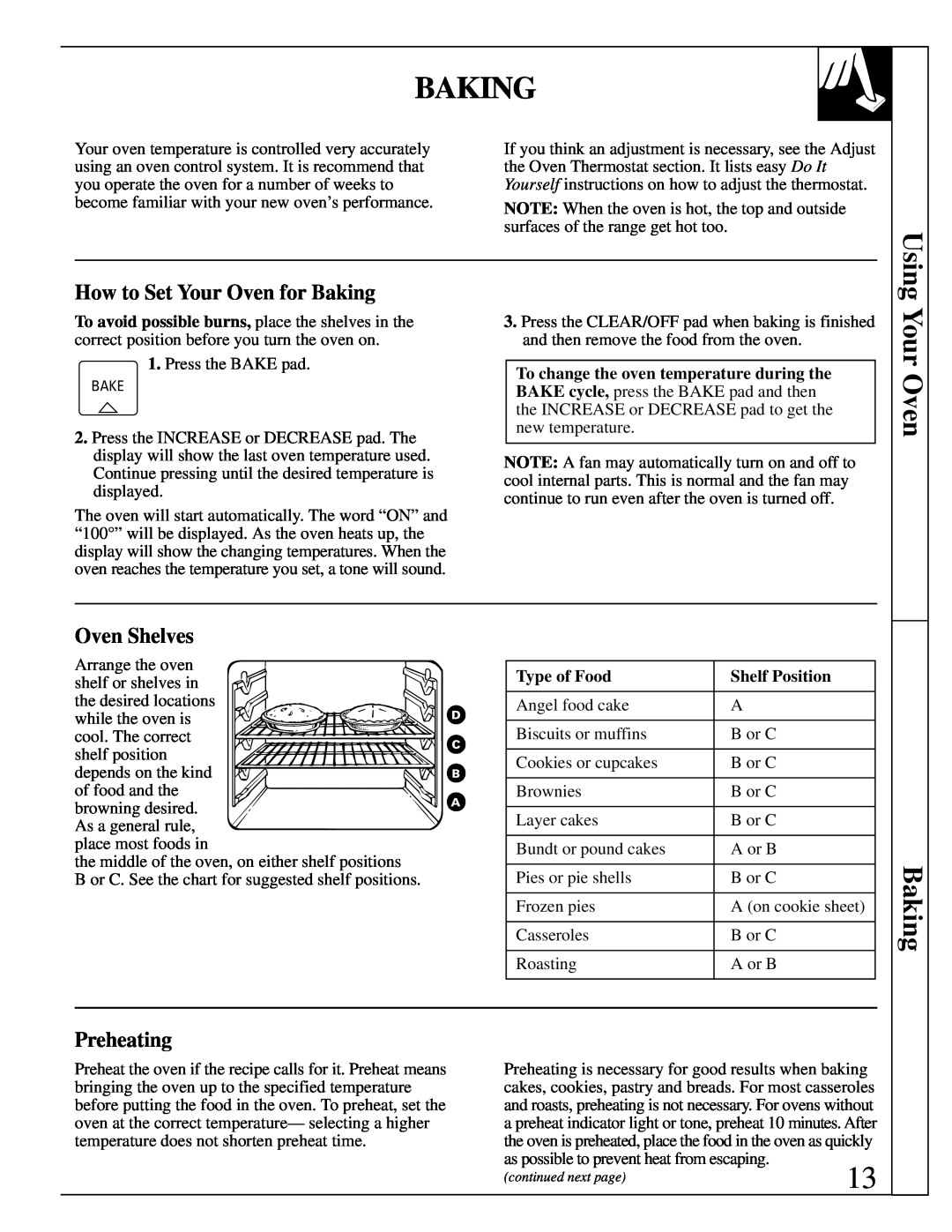 GE JDP36, JDP37 manual Using Your Oven, How to Set Your Oven for Baking, Preheating, Oven Shelves 