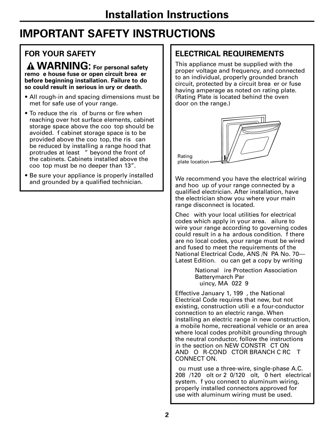 GE 131-10595-2 1-07 JR, JDP39, JDS28 Important Safety Instructions, For Your Safety, Electrical Requirements 